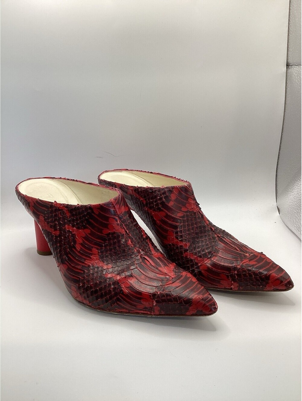 Tibi Mules Size 36.5 Red Snakeskin Pointed Toe Heeled Mules